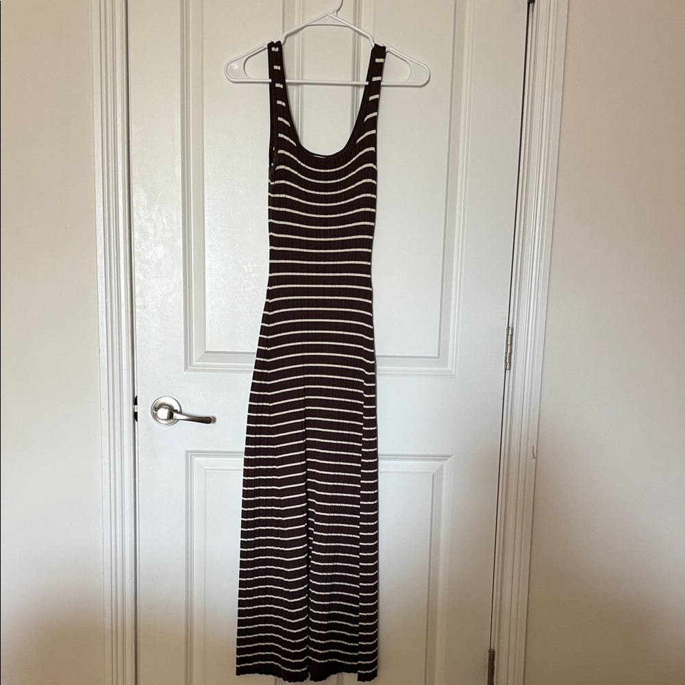 Chic Brown and White Striped Maxi Dress
